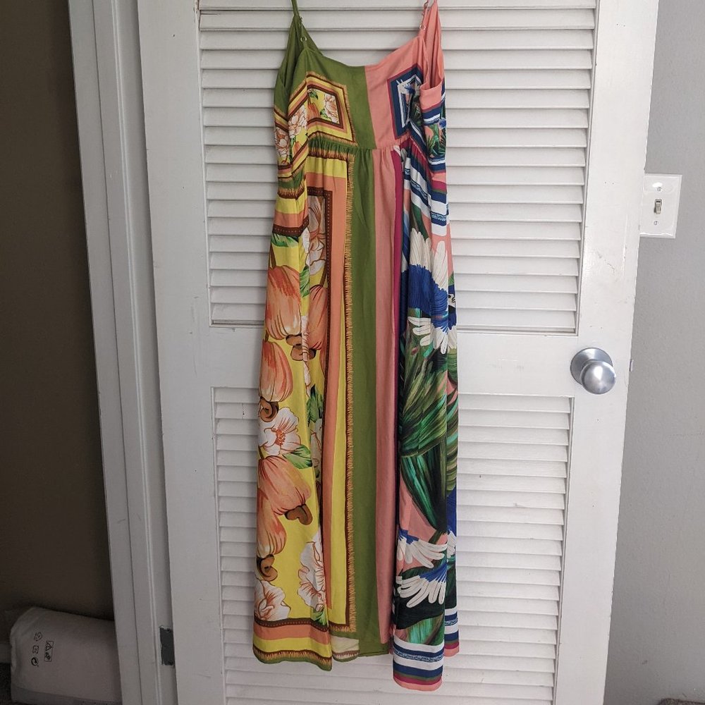 NWT Farm Rio Double Scarfs Scarves Pastel Midi Dress Floral Parrot Bird